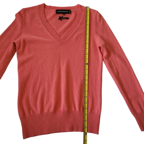 CONTEMPORAINE (Simons) 100% cashmere v-neck sweater women's small color peach - Picture 11 of 14